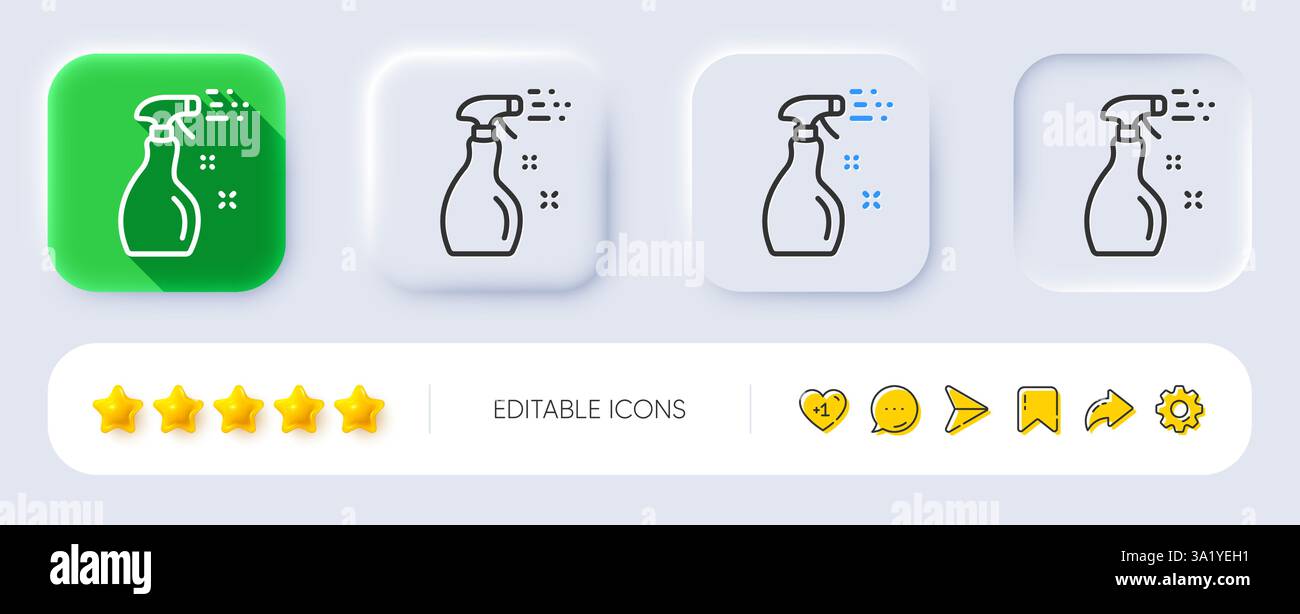 Cleaning spray line icon. Washing liquid. Neumorphic buttons. Vector ...