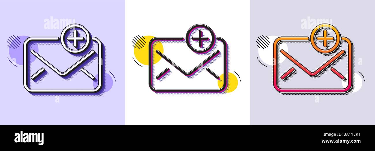 New Mail line icon. Add Message correspondence sign. Halftone dotted pattern. Vector Stock Vector