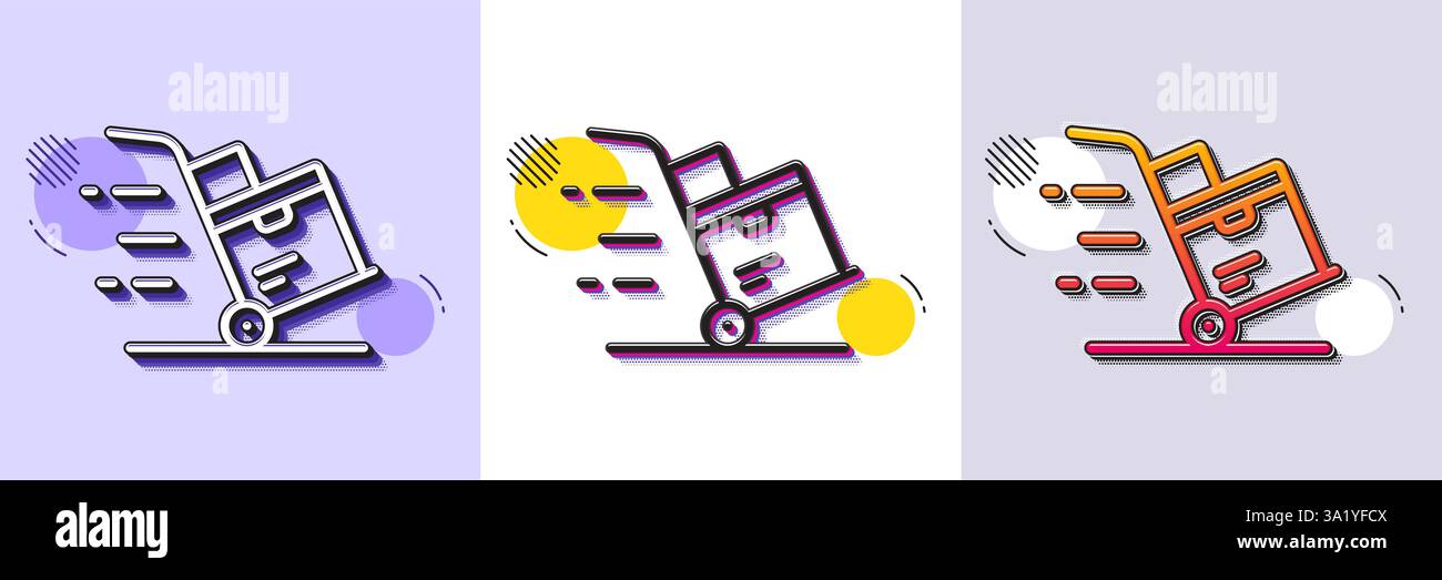 Delivery cart line icon. Parcel trolley sign. Halftone dotted pattern. Vector Stock Vector