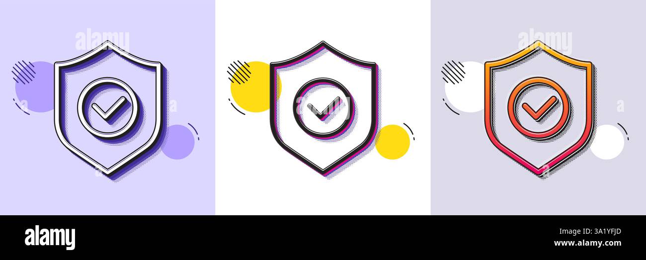 Security shield line icon. Cyber defence sign. Halftone dotted pattern. Vector Stock Vector
