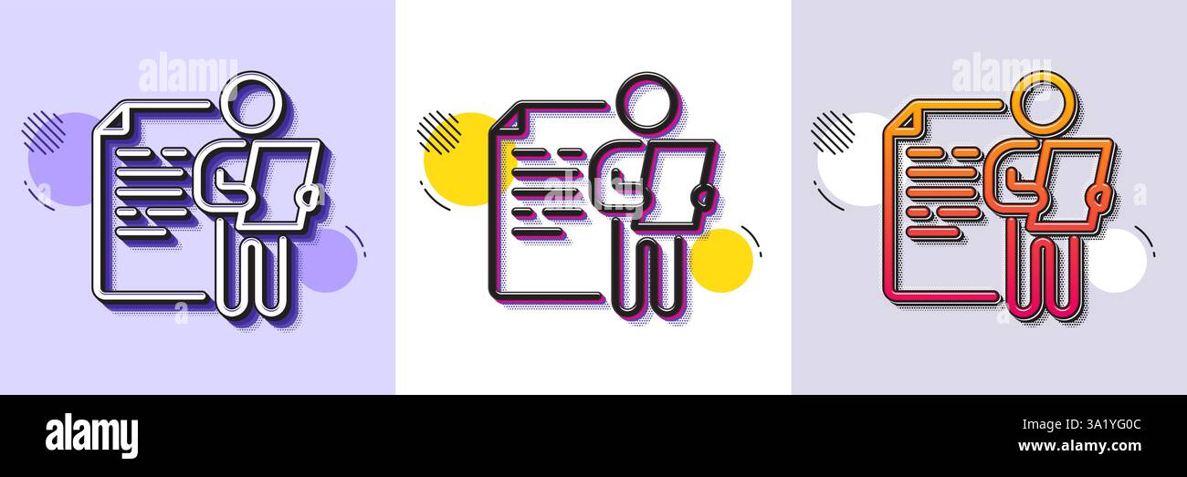 Job interview document line icon. CV file page sign. Halftone dotted pattern. Vector Stock Vector