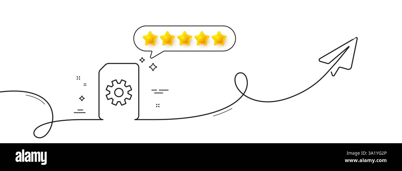 Document Management icon. File with Cogwheel. Continuous line with plane. Vector Stock Vector