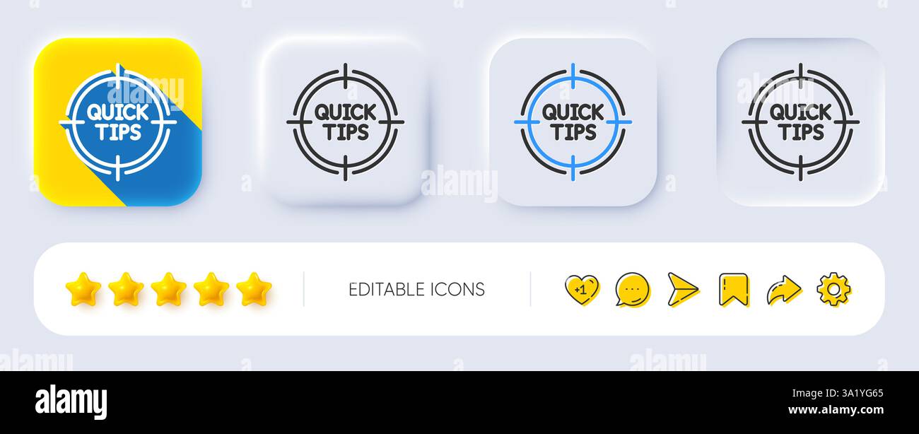 Quick tips aim line icon. Helpful tricks target sign. Neumorphic buttons. Vector Stock Vector