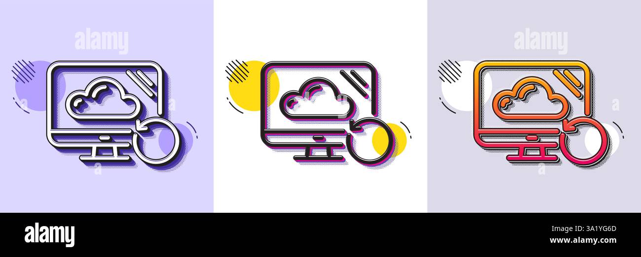 Recovery cloud line icon. Backup data sign. Restore information. Halftone dotted pattern. Vector Stock Vector