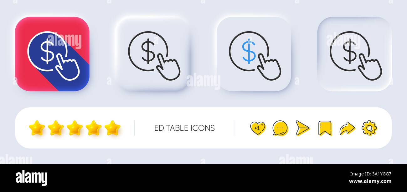 Hand Click line icon. Currency exchange sign. Neumorphic buttons ...