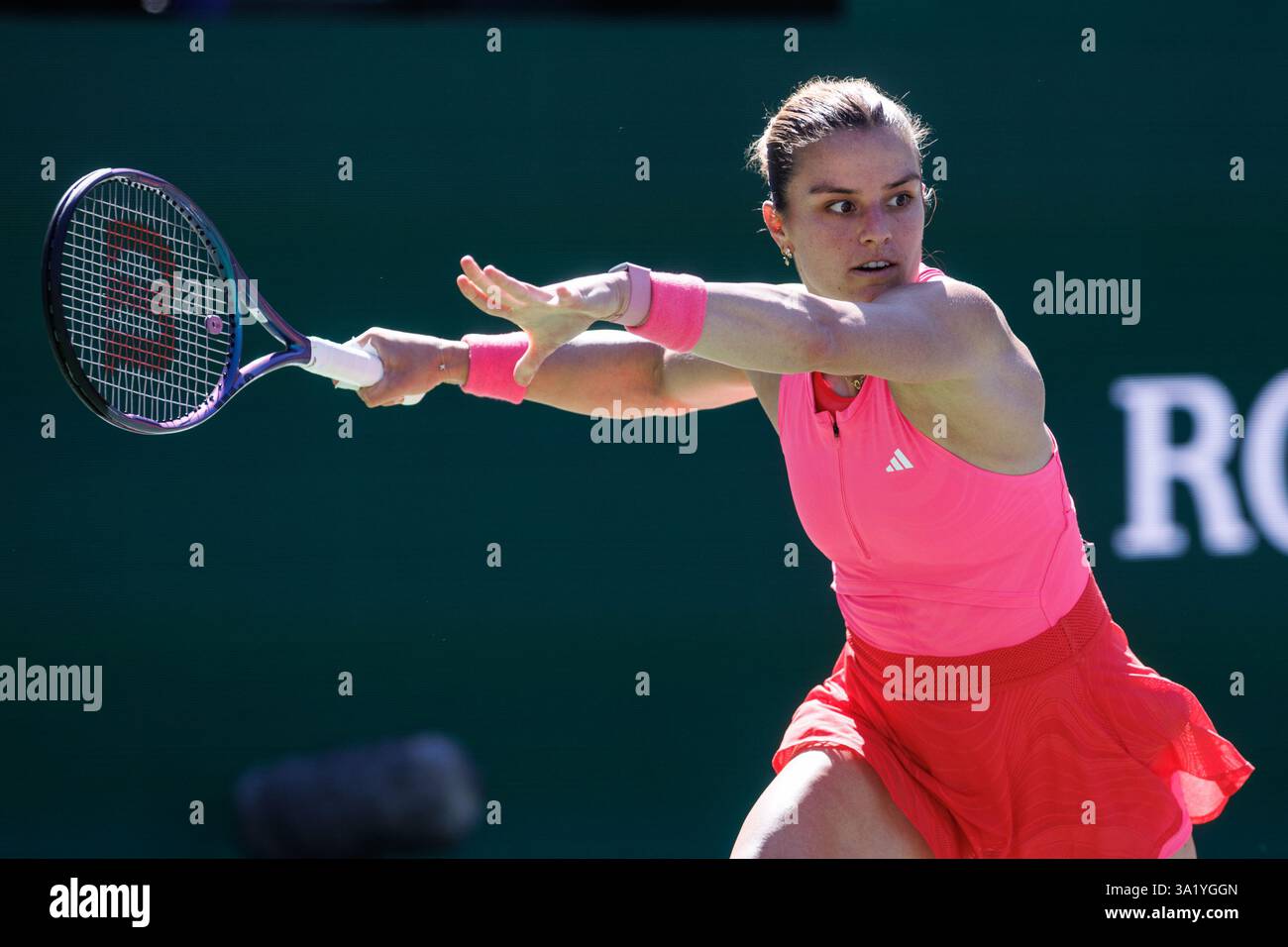March 10, 2025 Maria Sakkari (GRE) in action against Coco Gauff (USA