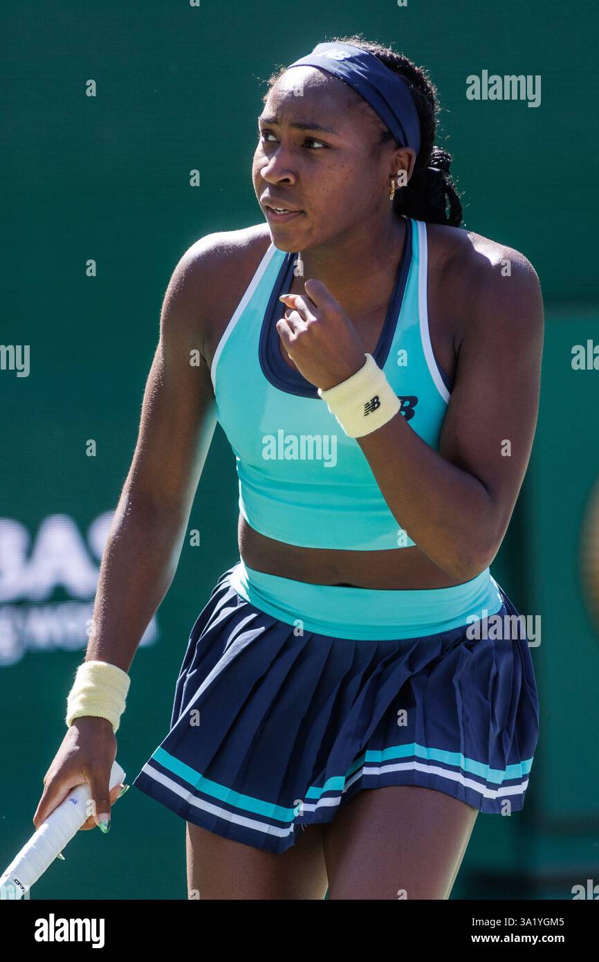 March 10, 2025 Coco Gauff (USA) reacts during the round 3 match