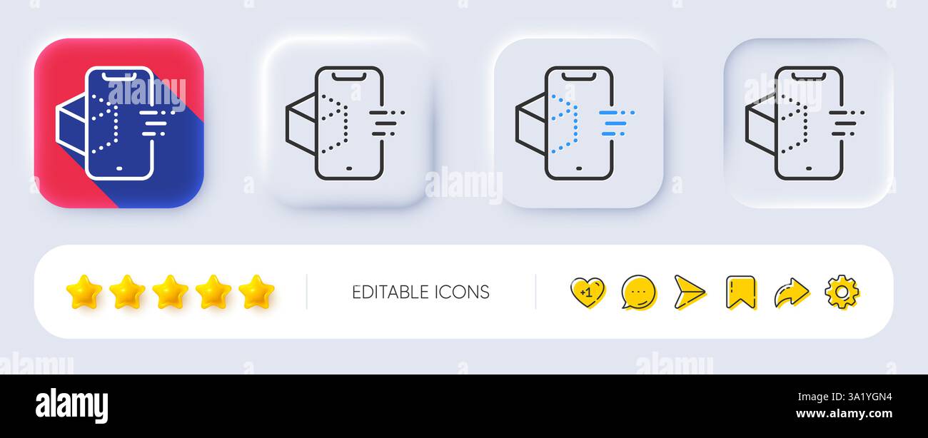 Augmented reality phone line icon. VR simulation sign. 3d cube. Neumorphic buttons. Vector Stock Vector