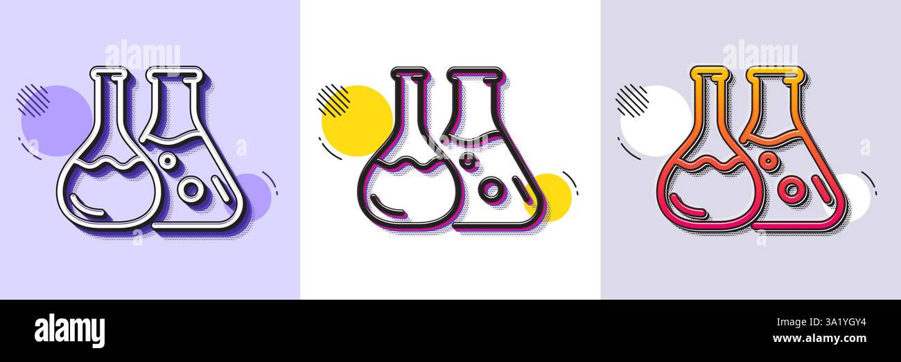 Chemistry lab line icon. Laboratory flask sign. Analysis. Halftone dotted pattern. Vector Stock Vector