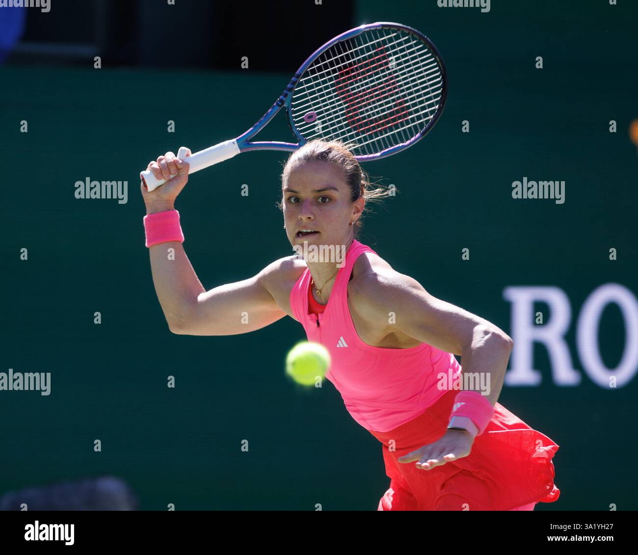 March 10, 2025 Maria Sakkari (GRE) in action against Coco Gauff (USA