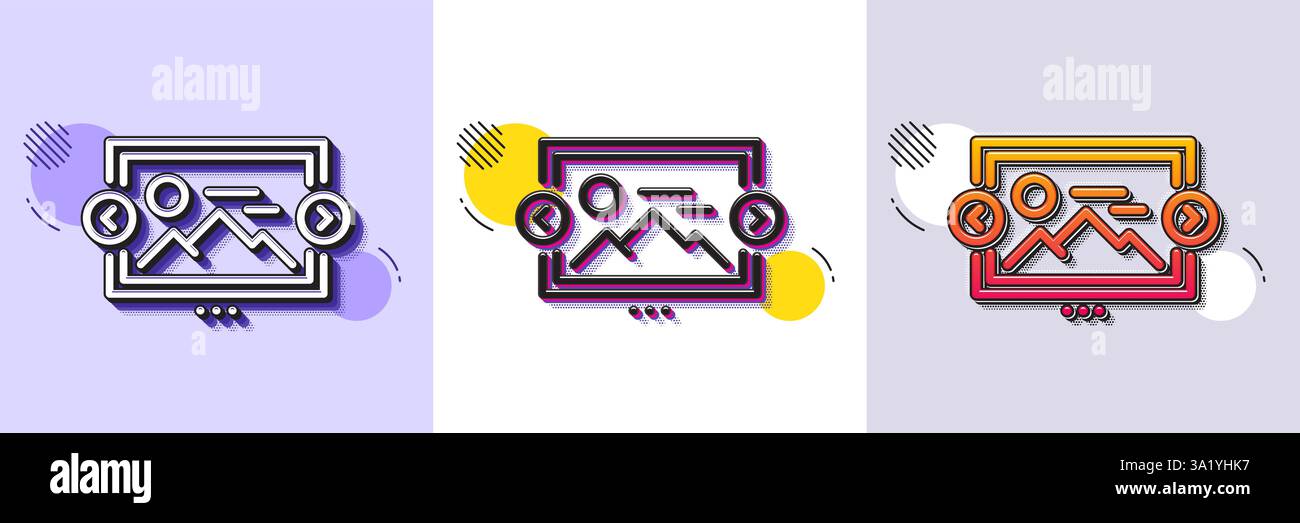 Image carousel line icon. Photo thumbnail sign. Halftone dotted pattern. Vector Stock Vector
