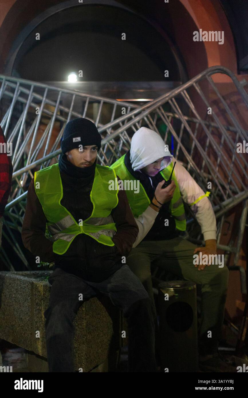 Students block the entrance to the public broadcaster RTS building with ...