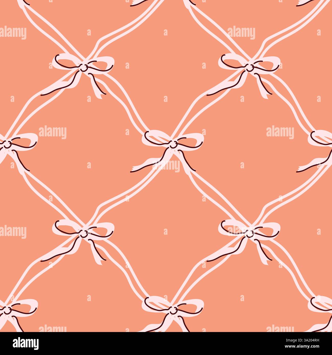 Seamless pattern of pink ribbons on coral background. Stock Vector