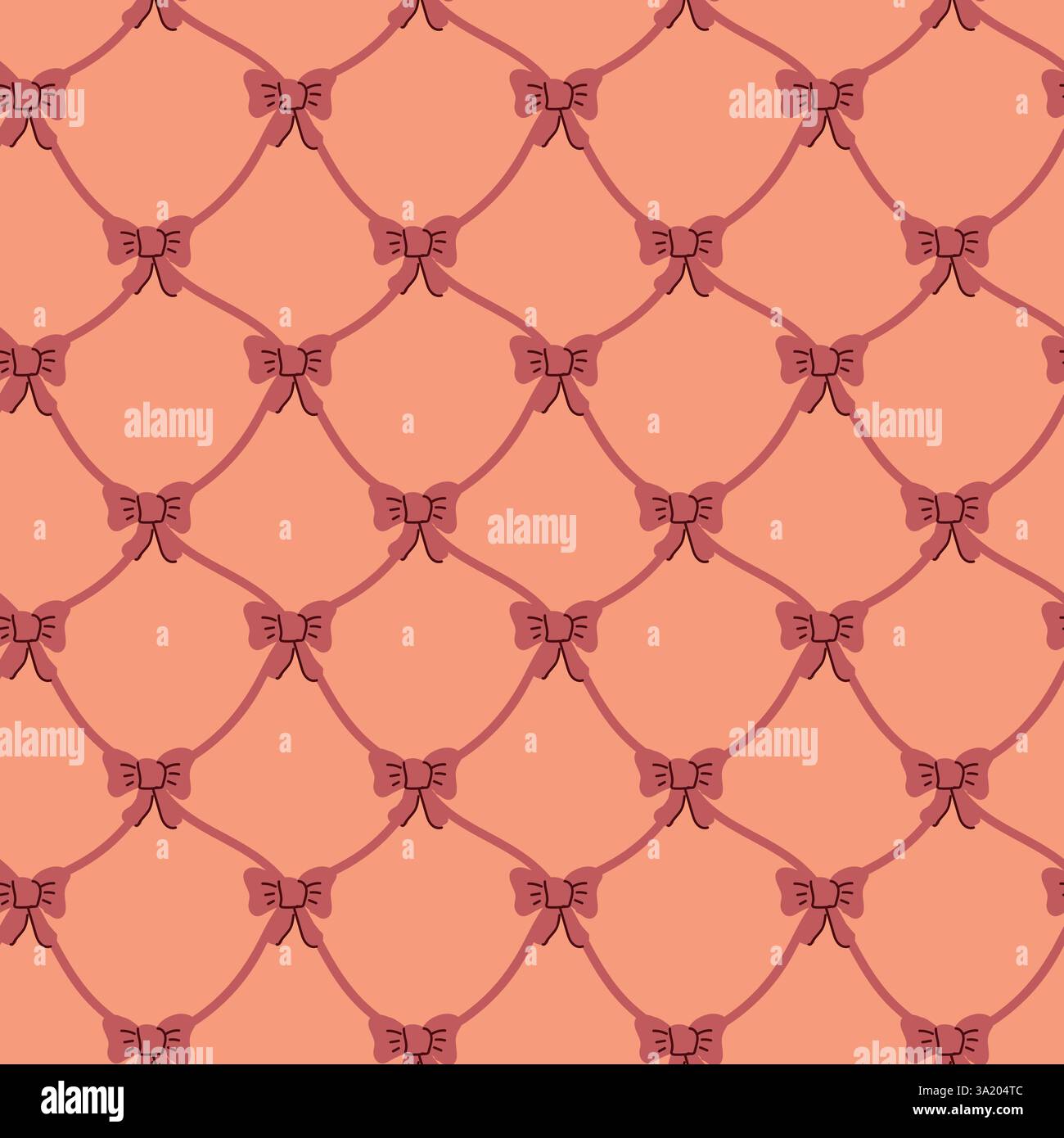 Seamless coral and maroon geometric pattern with bows design. Stock Vector