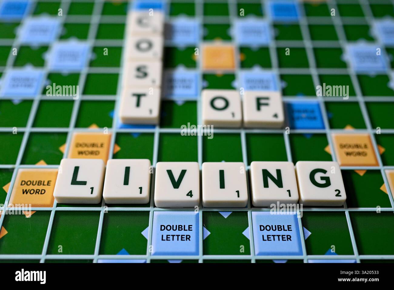 The words ‘Cost of Living’ are seen on a scrabble board in Canberra ...