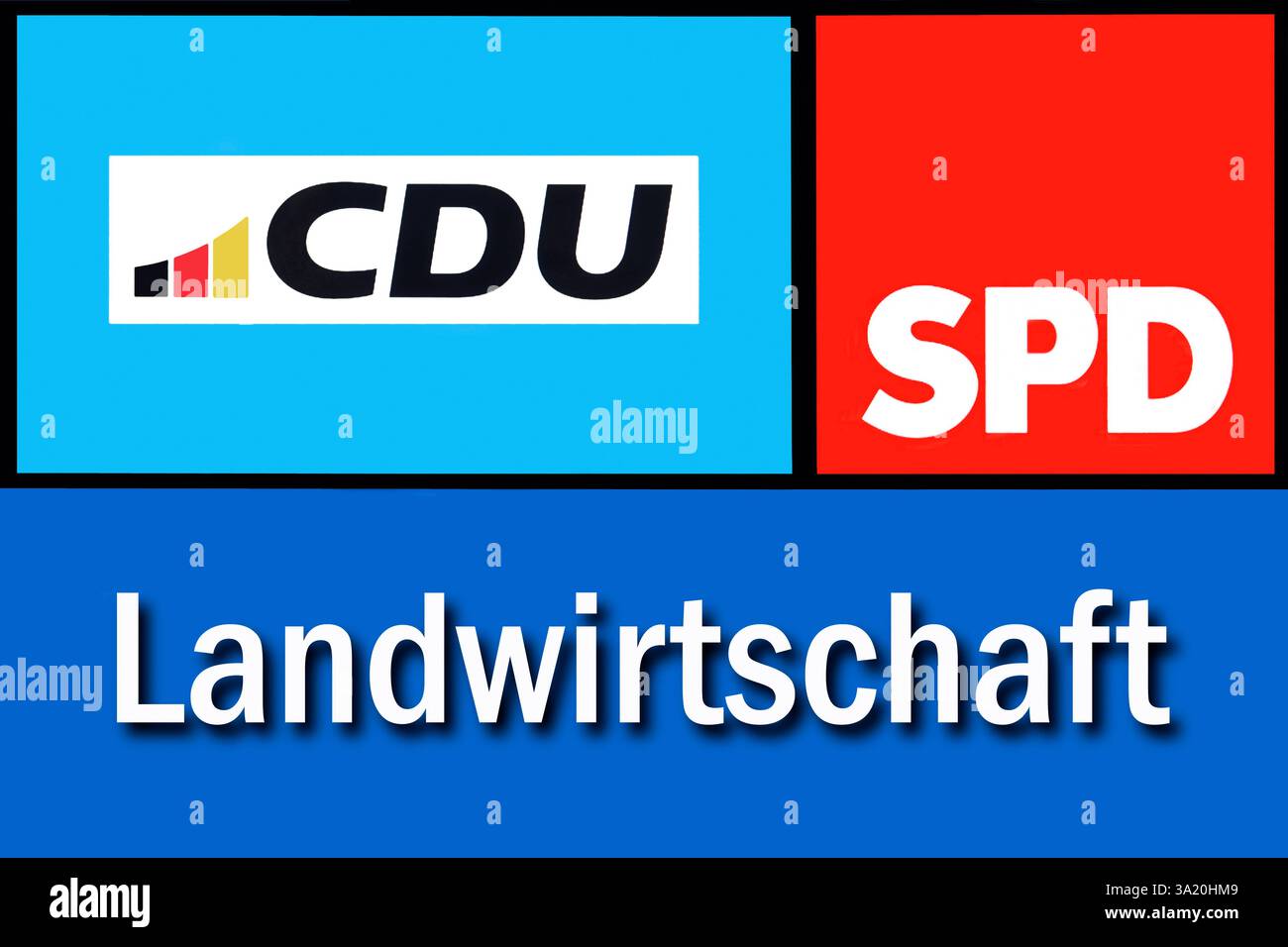 Parteilogos von CDU und SPD sowie Schriftzug Landwirtschaft Fotomontage ...