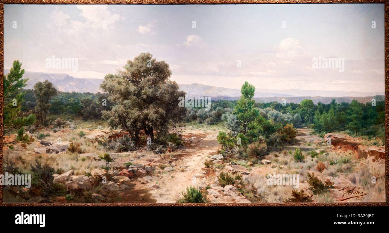 Paisaje con la Sierra de Negrete al fondo, 1909, GONZALO SALVÁ SIMBOR (1845-1923), Museo de Bellas Artes de Valencia, Comunidad Valenciana, Spain Stock Photo
