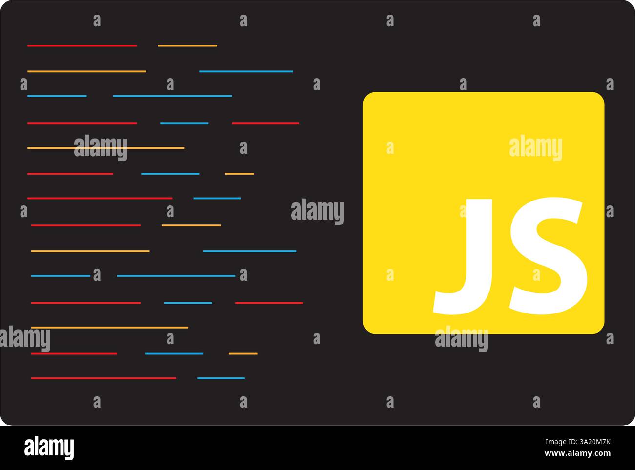 JavaScript emblem on the black background with code lines. Vector ...