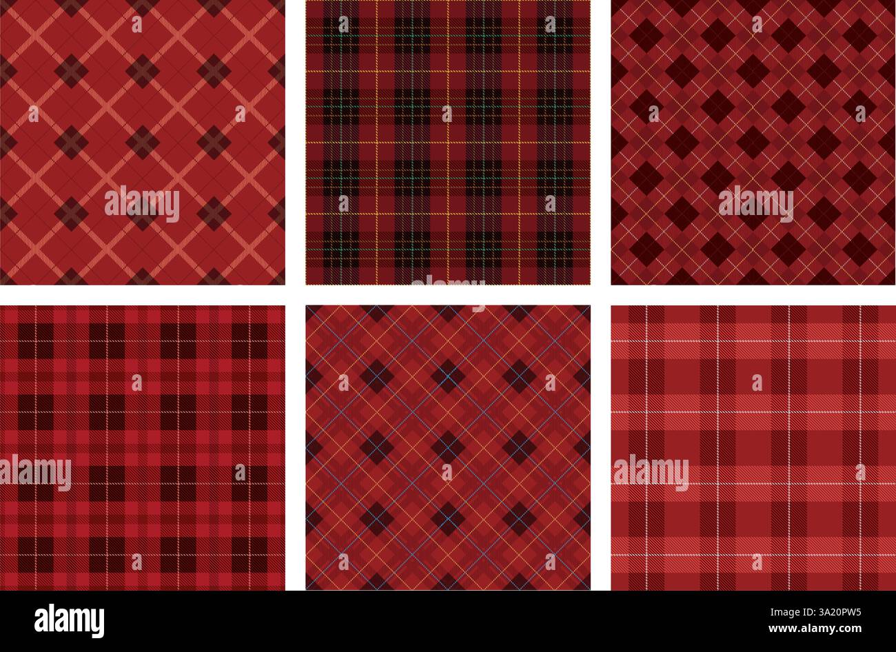 Horizontally And Vertically Repeatable Seamless Red Tartan Plaid Set. Vector Illustration. Stock Vector