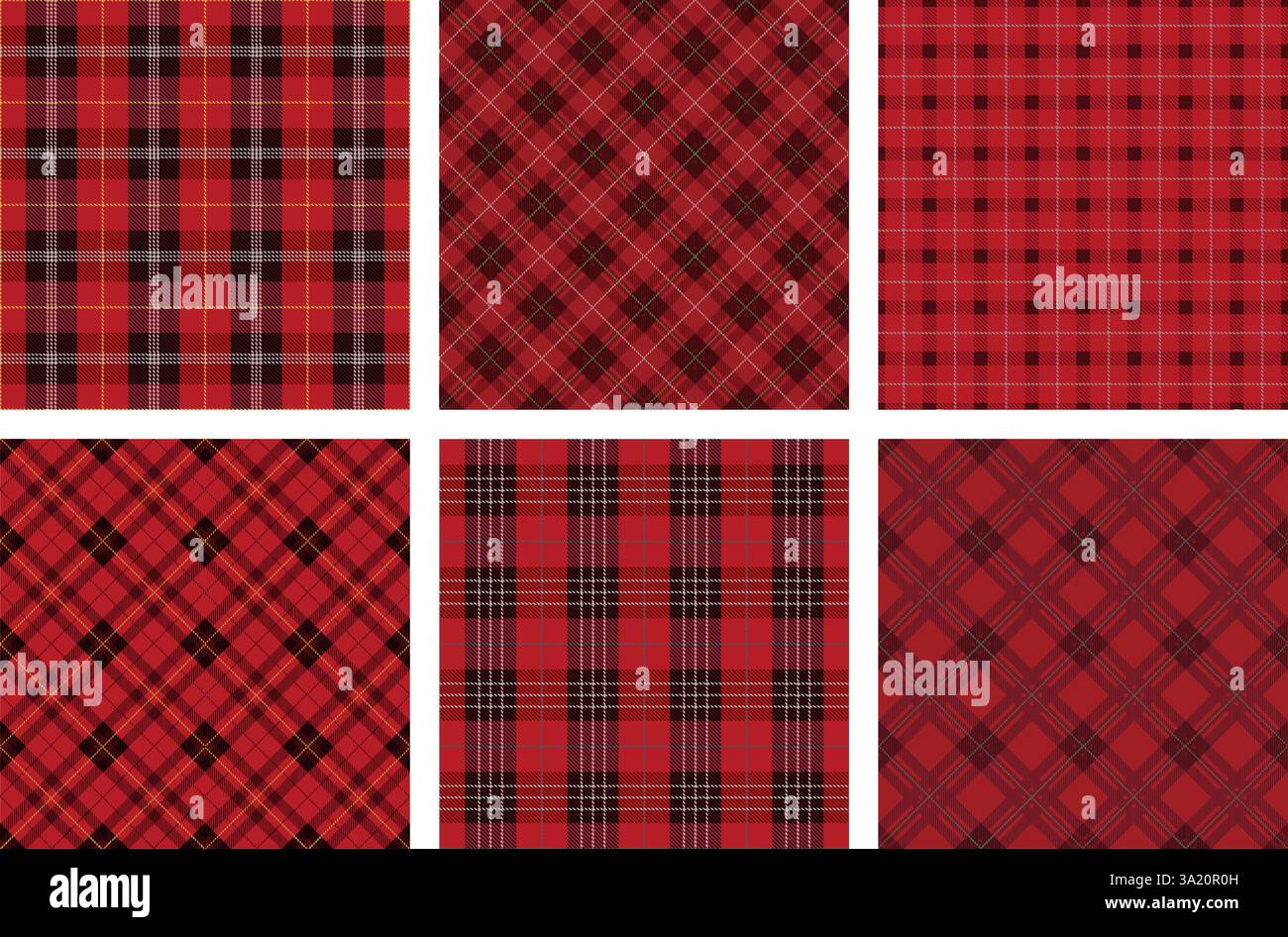 Horizontally And Vertically Repeatable Seamless Red Tartan Plaid Set. Vector Illustration. Stock Vector