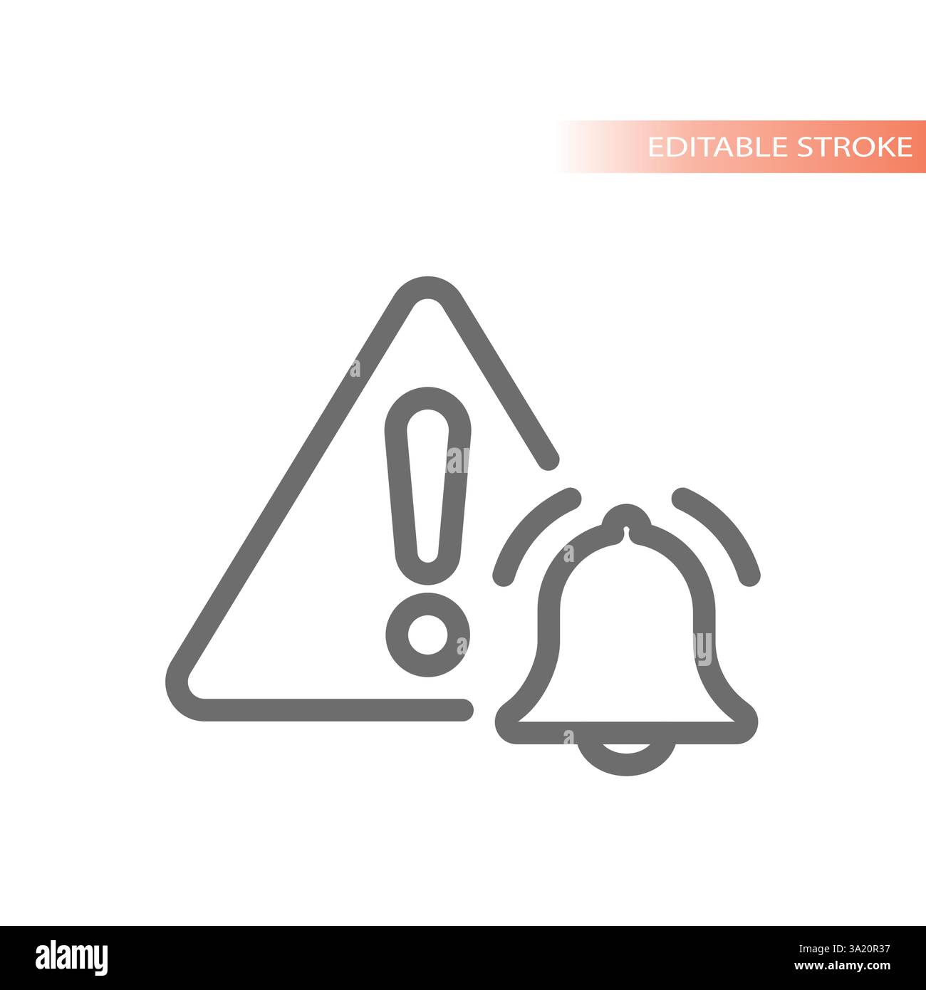 Bell and warning triangular line sign. Alertness, error and attention outline vector icon. Stock Vector