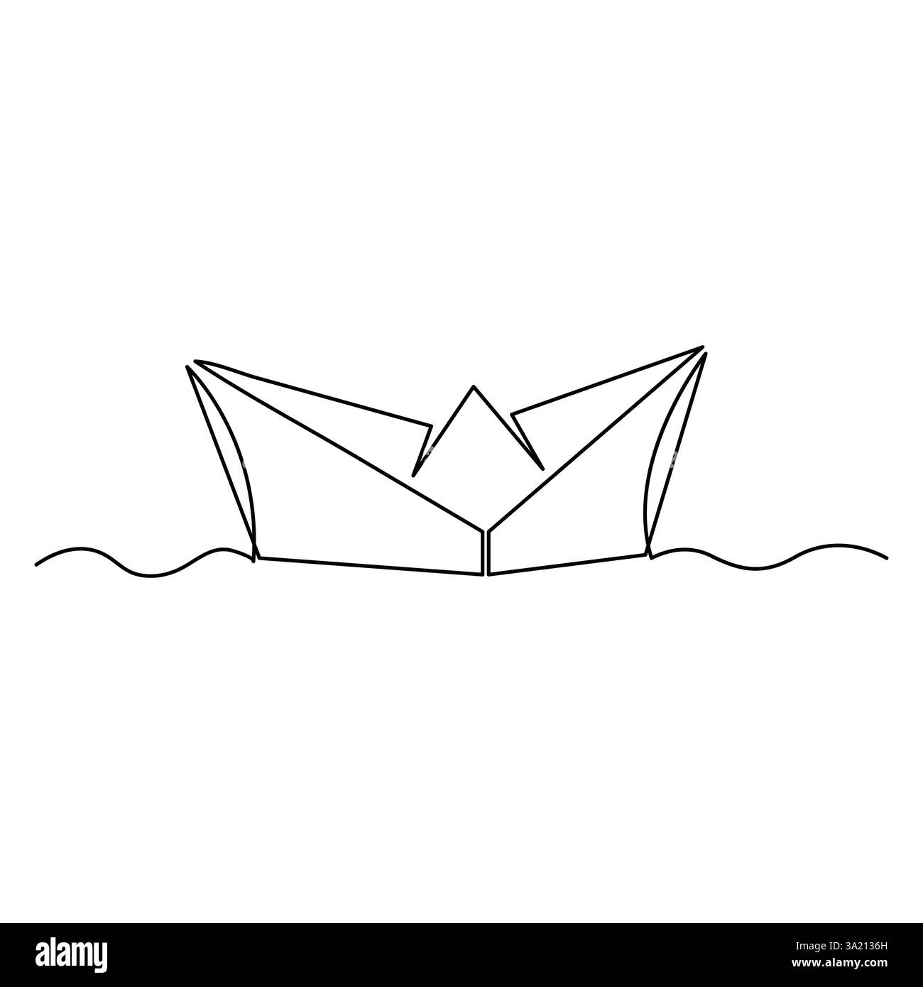 Continuous single line art drawing of paper boat sailing on the water ...