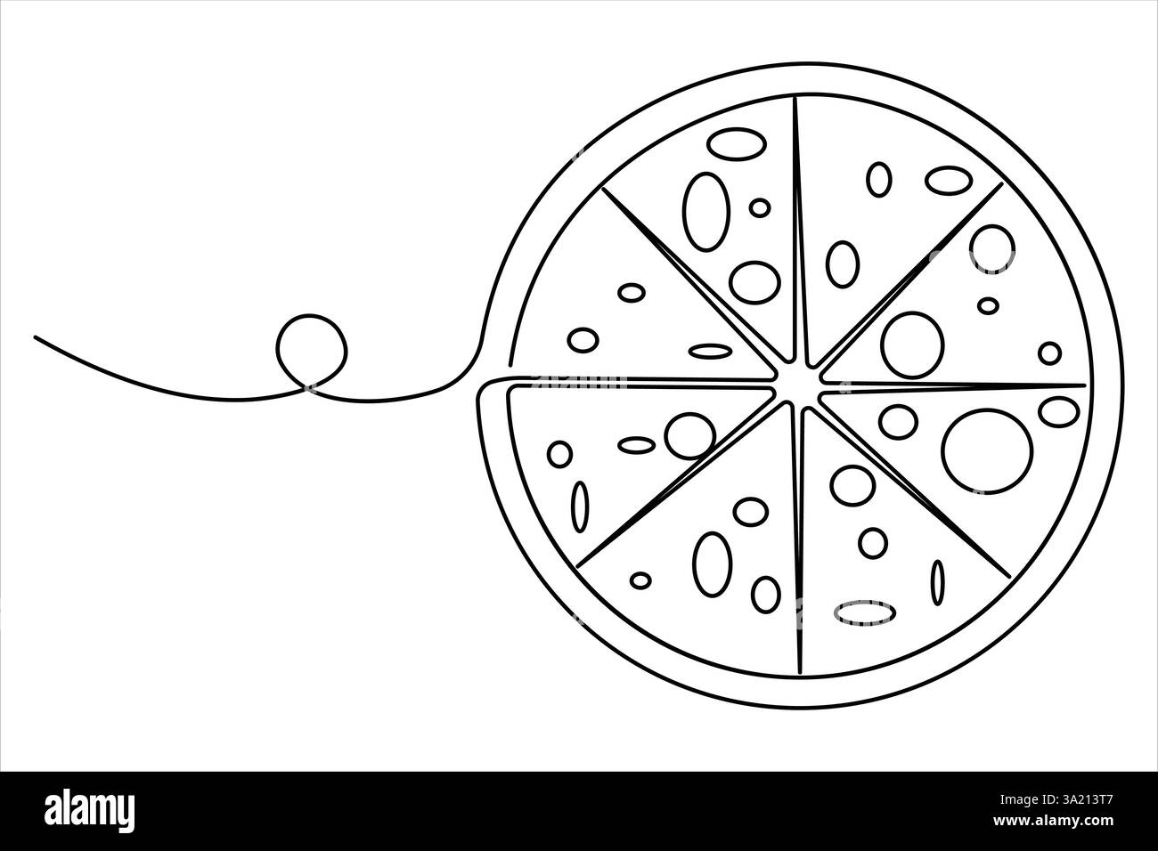 Continuous single one line drawing of delicious sliced cheese pizza ...