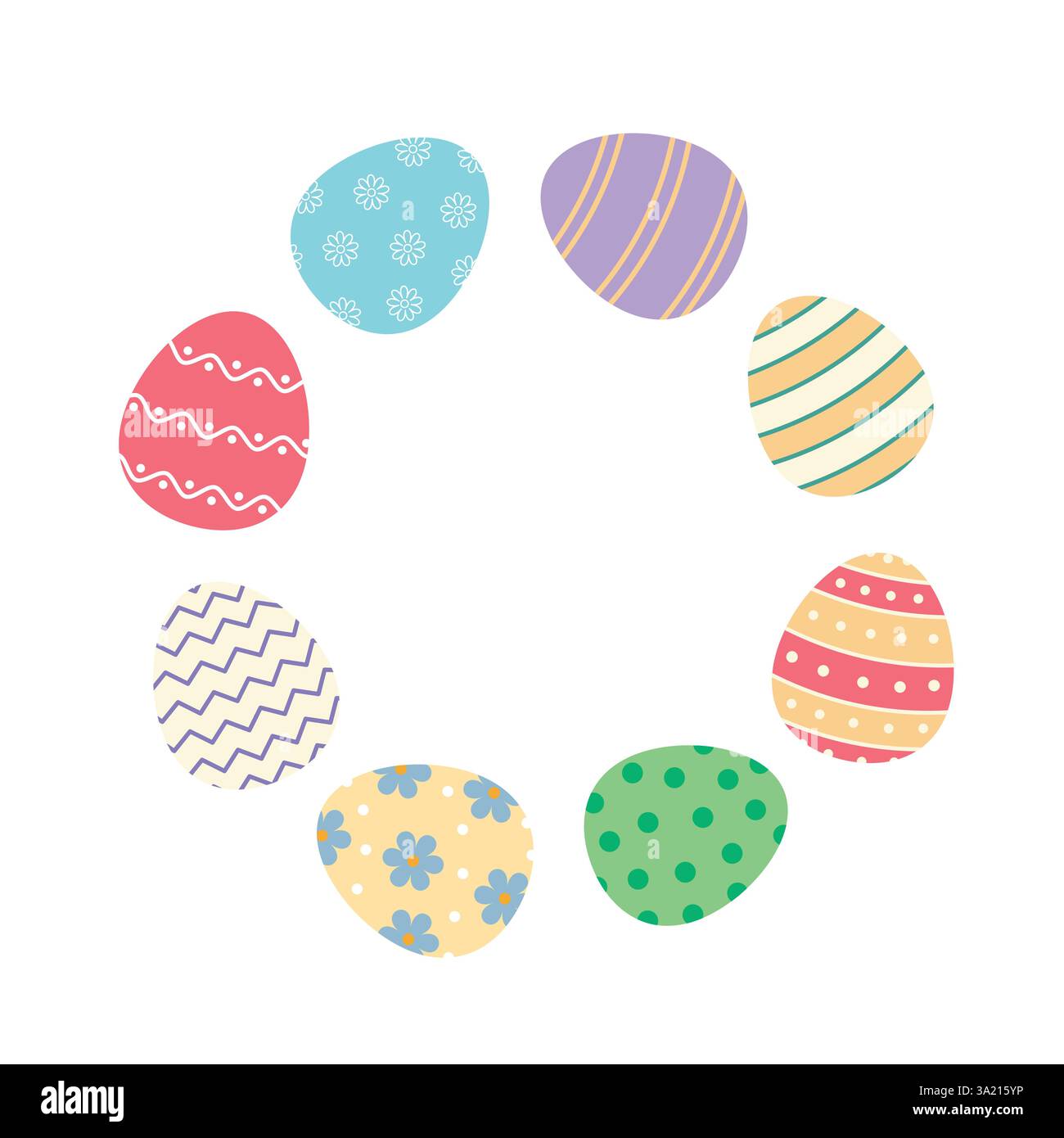 Round frame of painted easter eggs. Vector template. Simple flat illustration. Stock Vector