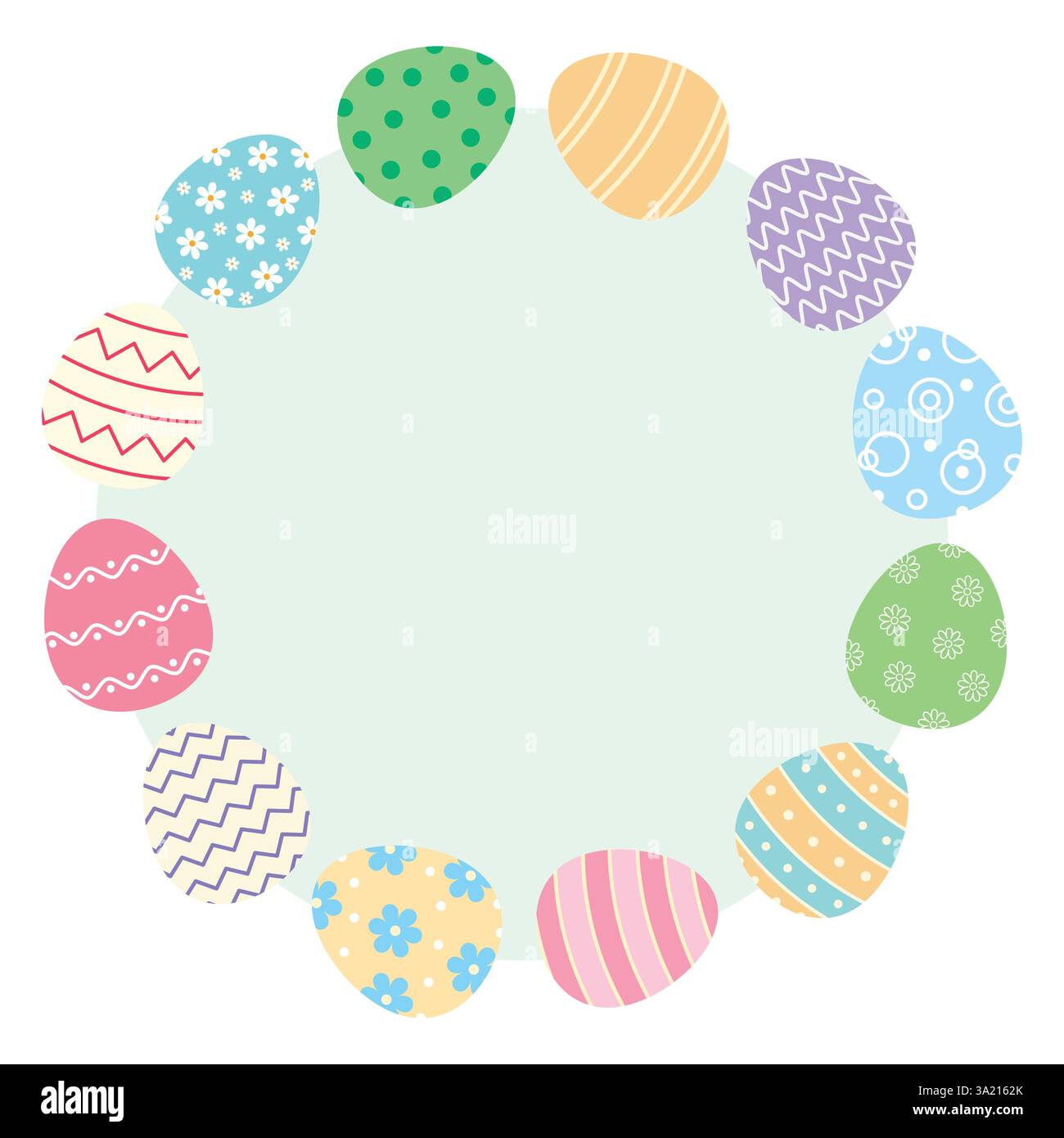 Round frame of painted easter eggs. Vector template. Simple flat illustration. Stock Vector