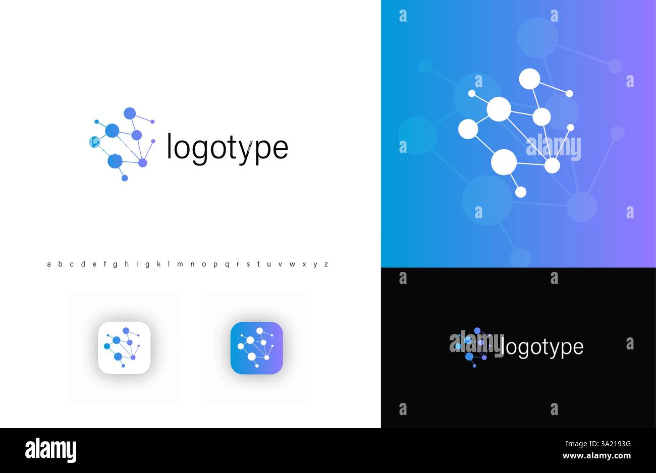 Interconnected nodes logo, symbolizing networks, data, and innovation. Ideal for tech startups, AI, blockchain, IT services, cloud computing, and Stock Vector