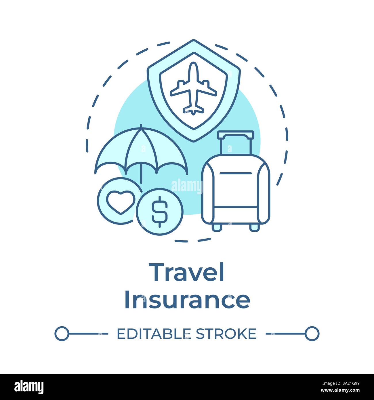Travel insurance soft blue concept icon Stock Vector