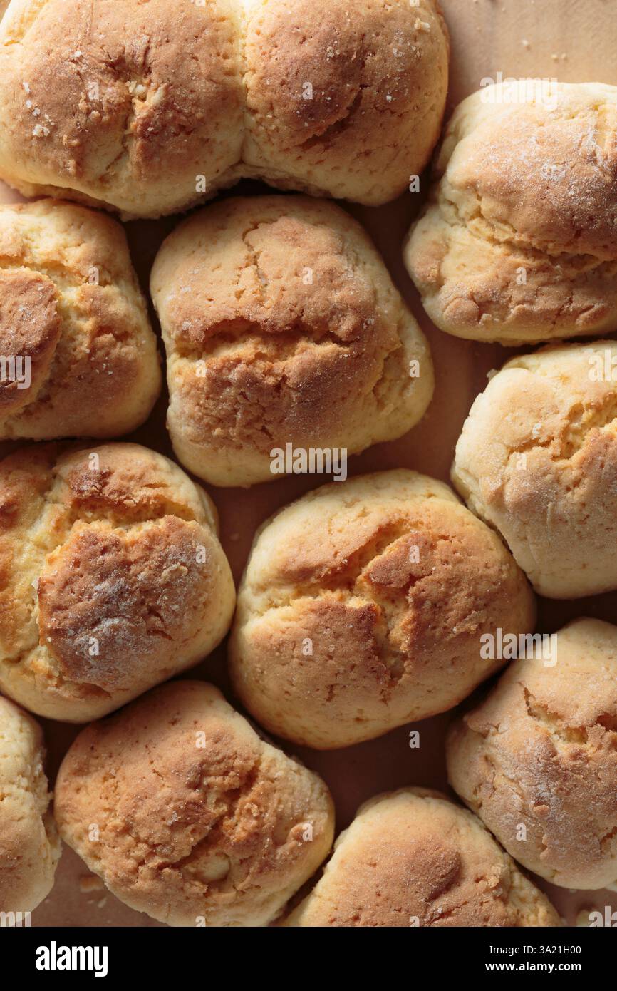 Easter Homemade Easter Traditional Hot Buns, Easter Buns Close Up, Top View. Easter Baking Stock Photo