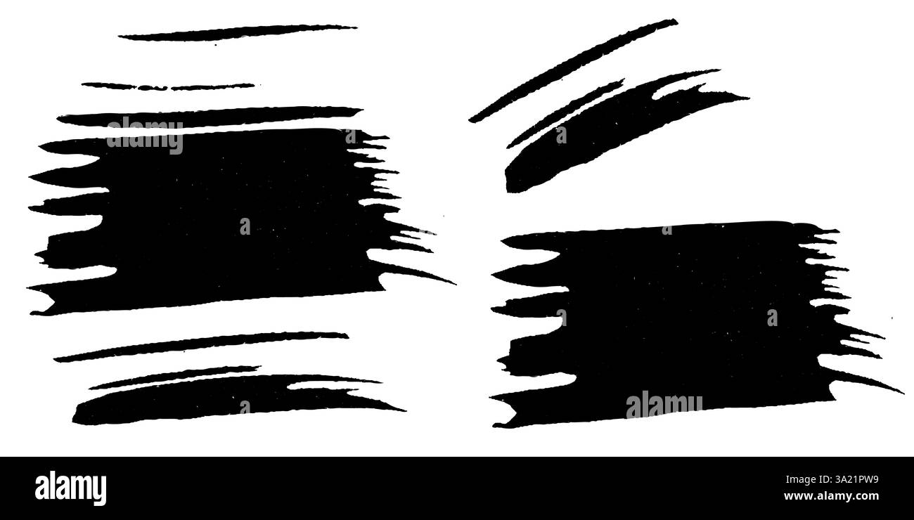 Abstract Black Ink Brush Strokes in Artistic Grunge Style on White ...