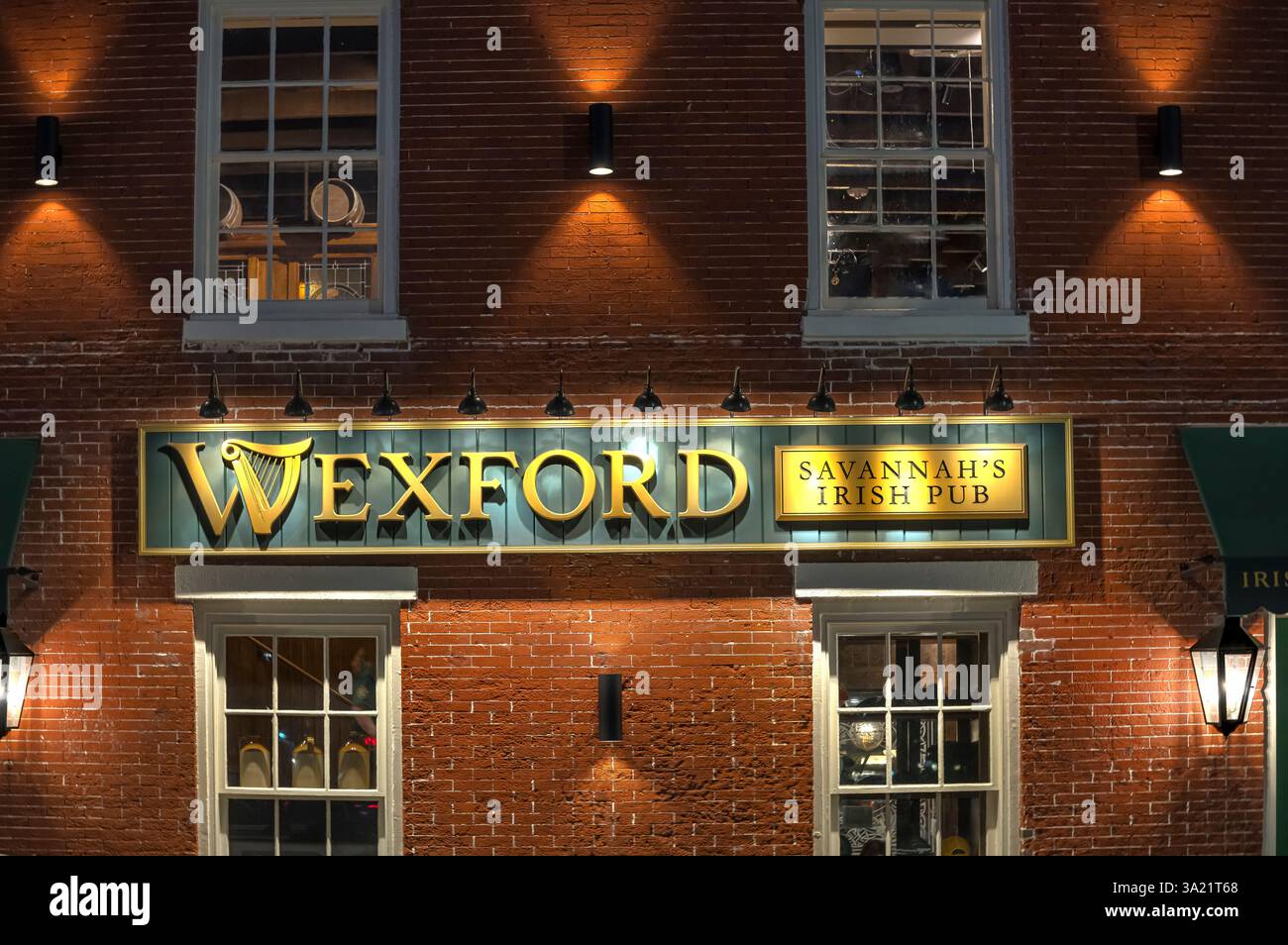 Wexford Savannah's Irish Pub at night. Stock Photo