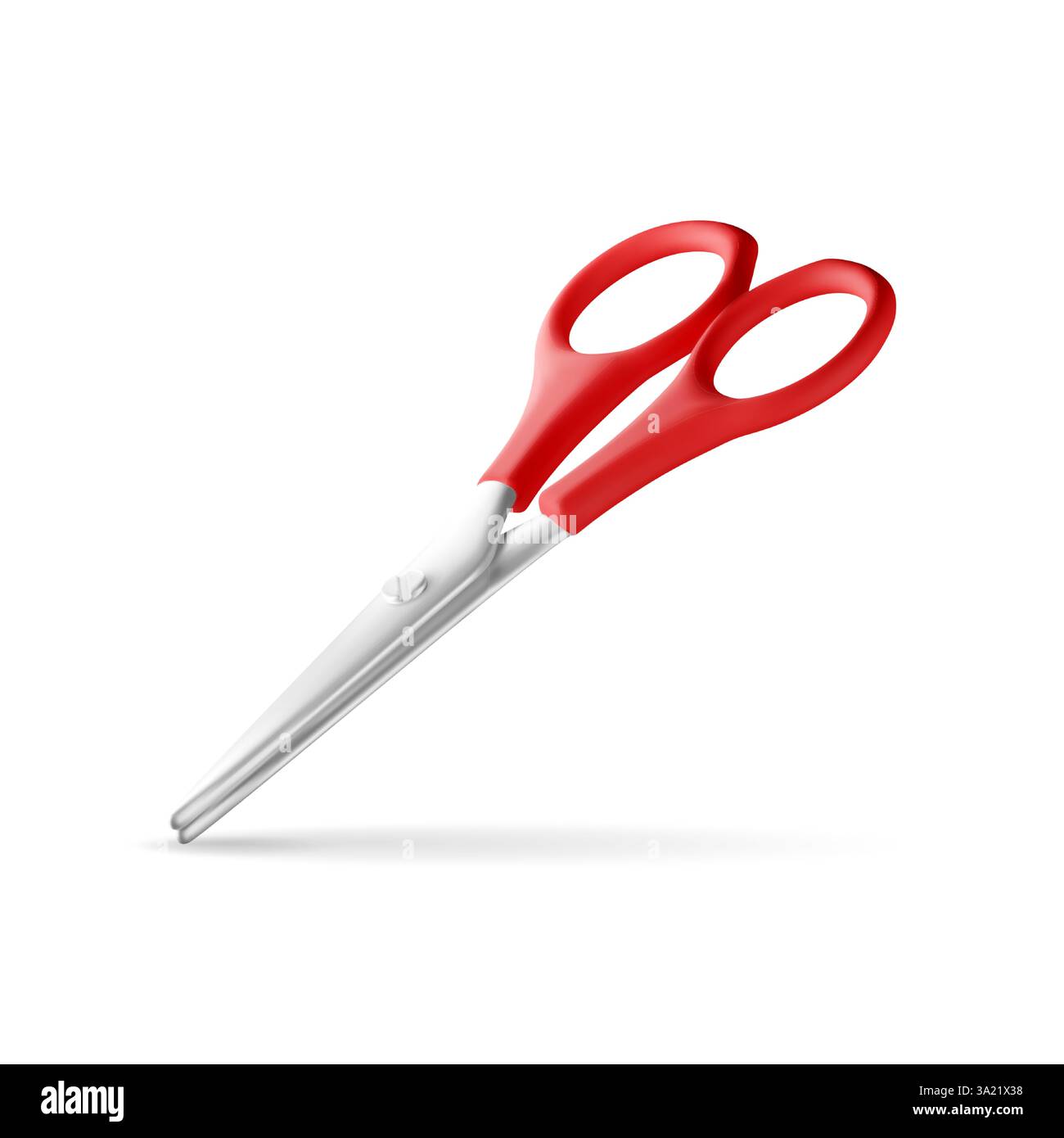 3D scissors with red plastic handles Stock Vector