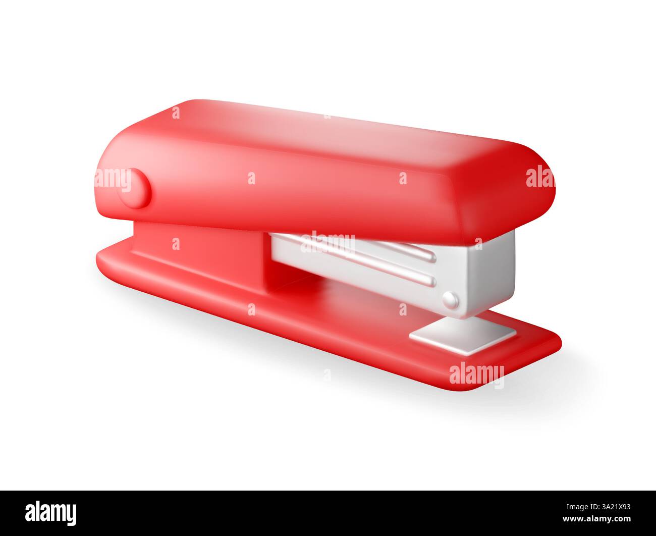 3D Red plastic stapler isolated on white. Stock Vector