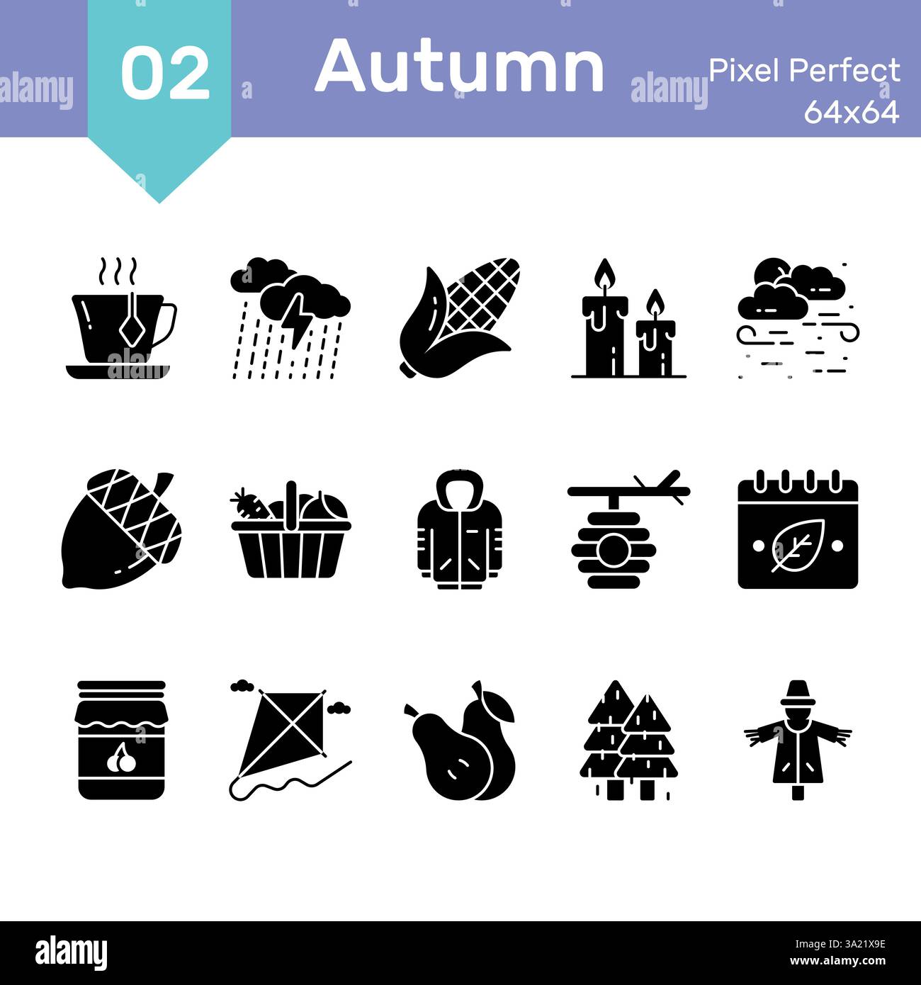Vector flat icons concept autumn. Symbols set nature Fall season Stock ...