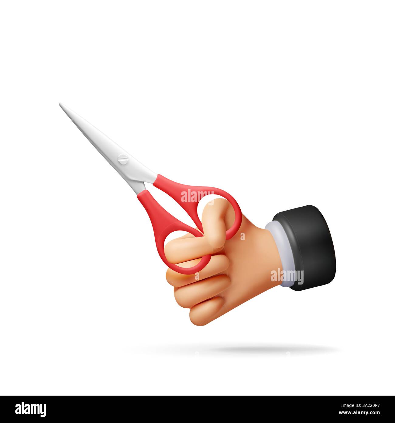 3D scissors with red plastic handles in hand Stock Vector
