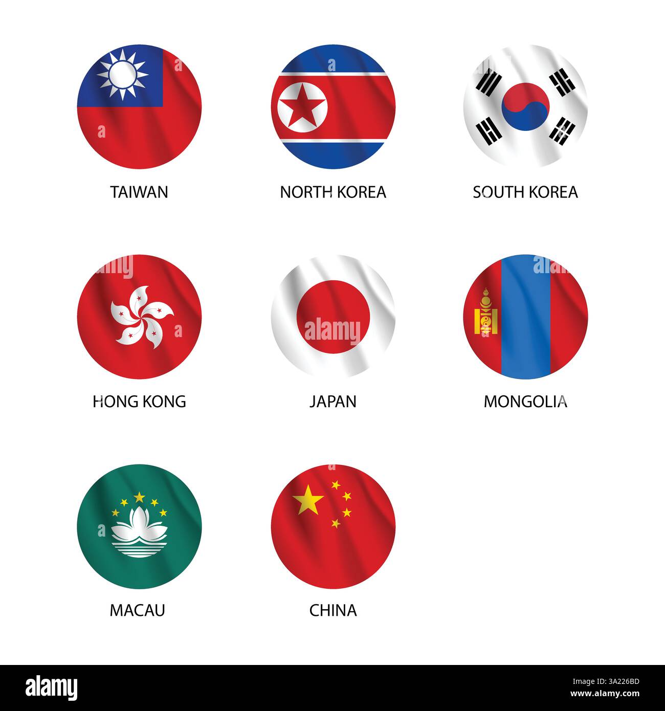 round flags of east asia countries as badges Stock Vector