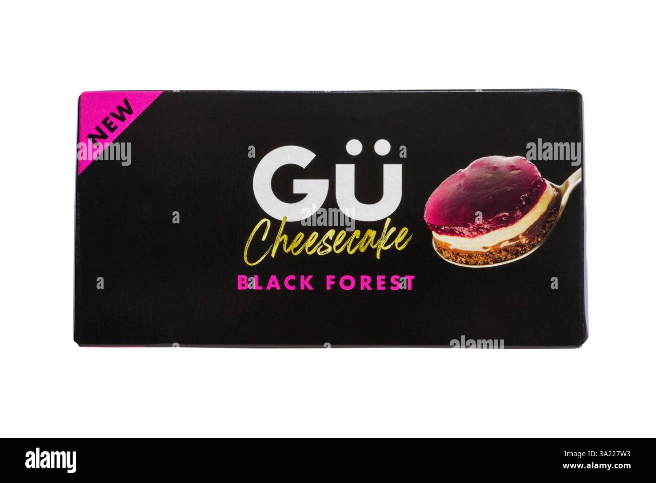 GU Cheesecake Black Forest puddings isolated on white background Stock ...