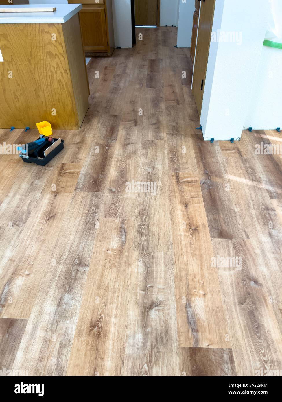 Kitchen Floor Renovation With New Wood Planks Stock Photo - Alamy