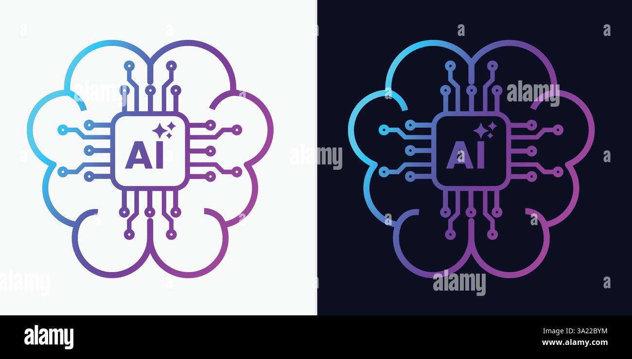 Brain Artificial intelligence icons Ai, brain, tech chip Stock Vector