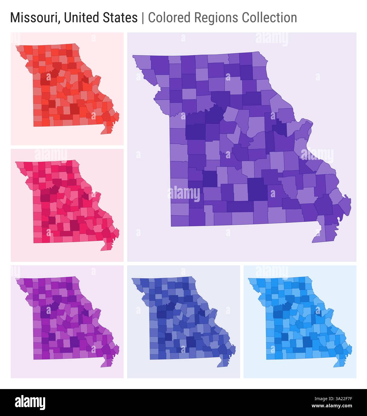 Missouri United States Map collection - Missouri United States Map Collection State Shape Colored Counties Deep Purple Red Pink Purple Indigo Blue Color Palettes 3A22F7F 