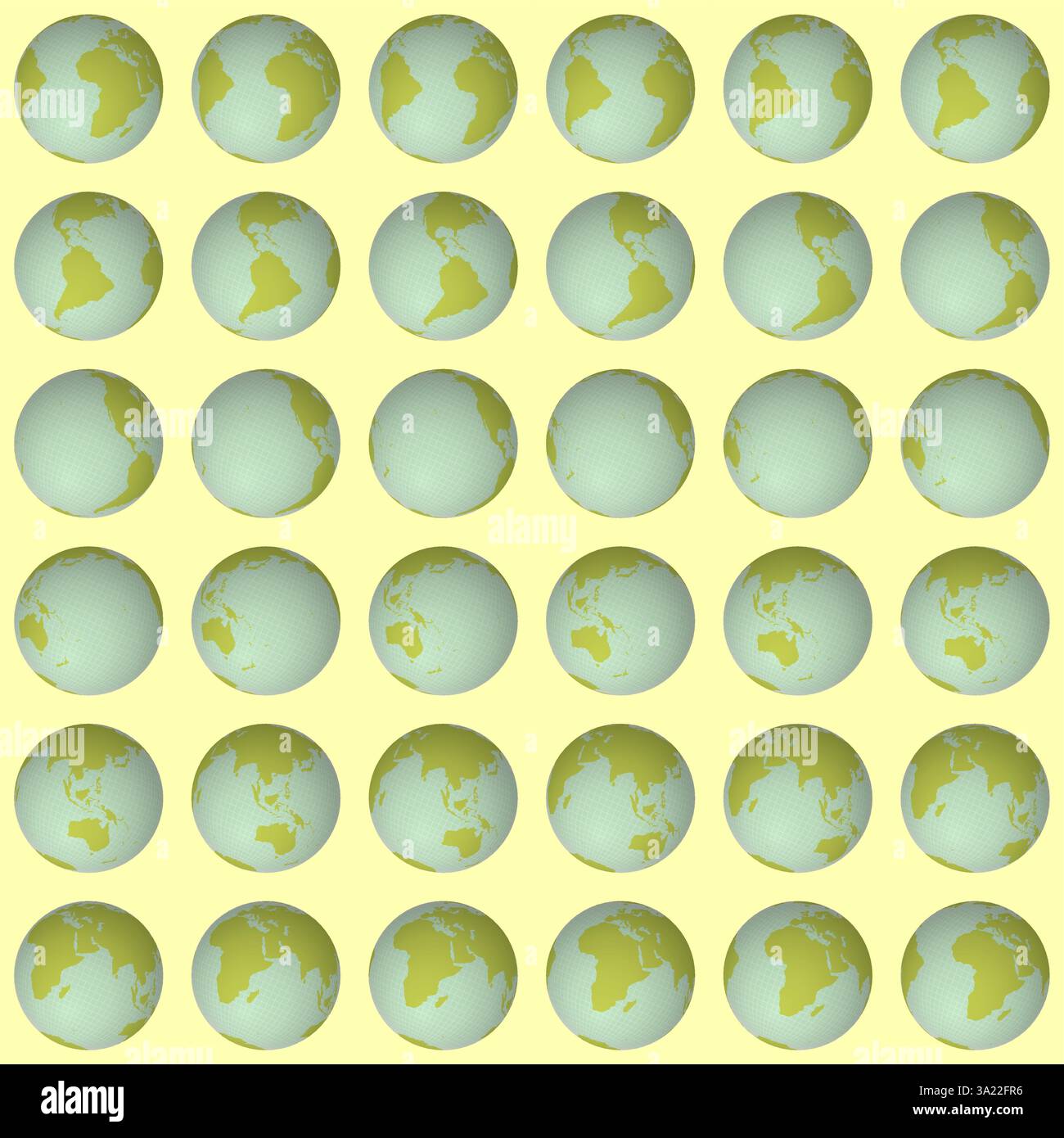 Collection of earth globes. Tilted sphere view. Rotation step 10 ...