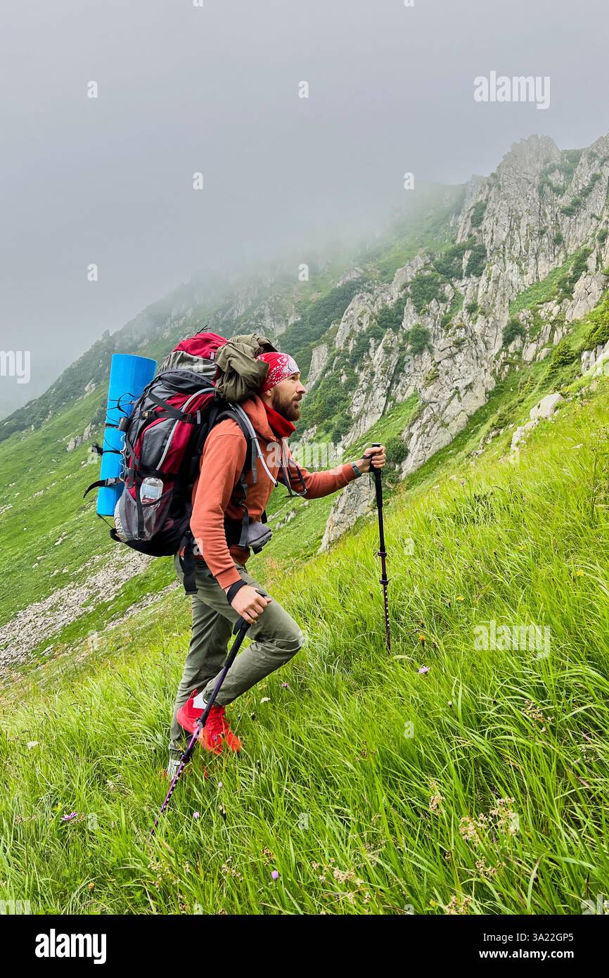 backpack and hiking scenes Hiking with hiking poles hi-res stock photography and images