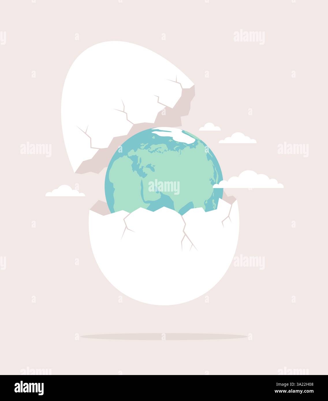 Broken eggshell with Earth globe inside. Flat vector illustration Stock Vector