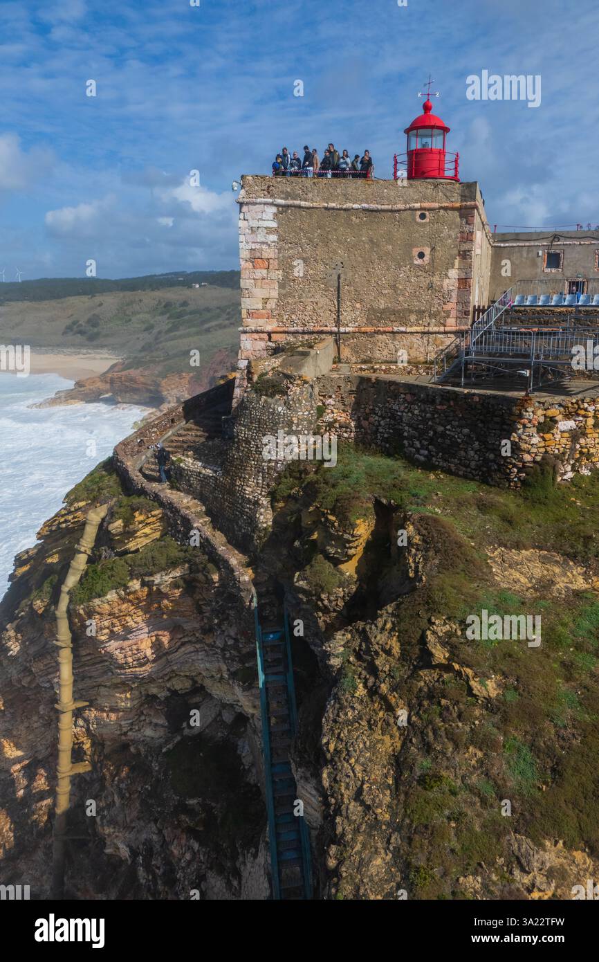 Aerial View Of The The Nazare Lighthouse Farol De Nazare Where Aerial View Of The The Nazare Lighthouse Farol De Nazare Where