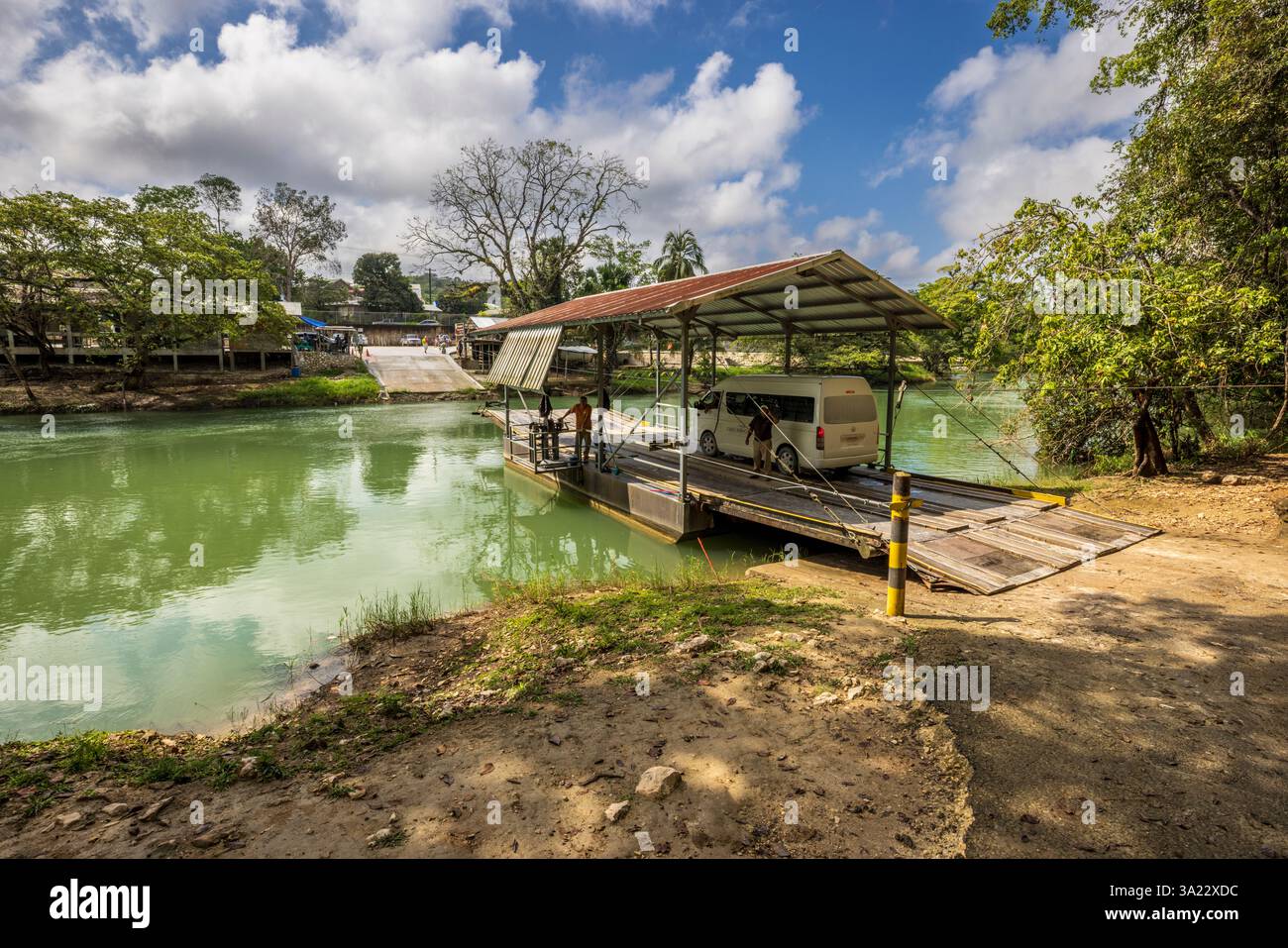 The Chain ferry across the Macal River near San Ignacio, Belize, Central America Stock Photo