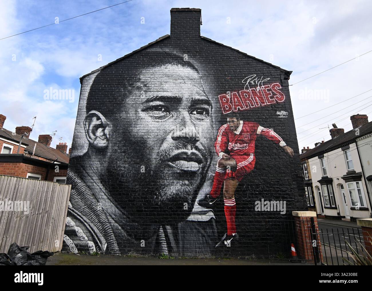 Liverpool UK 11th Mar 2025 A John Barnes Mural During The UEFA liverpool-uk-11th-mar-2025-a-john-barnes-mural-during-the-uefa