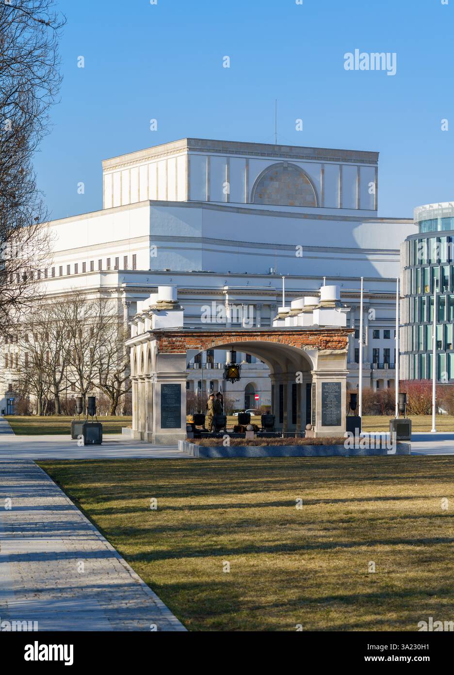 Pilsudski Square - Central place in Warsaw, Poland. Site of various important national official and unofficial events.  Tomb of unknown soldier. Stock Photo